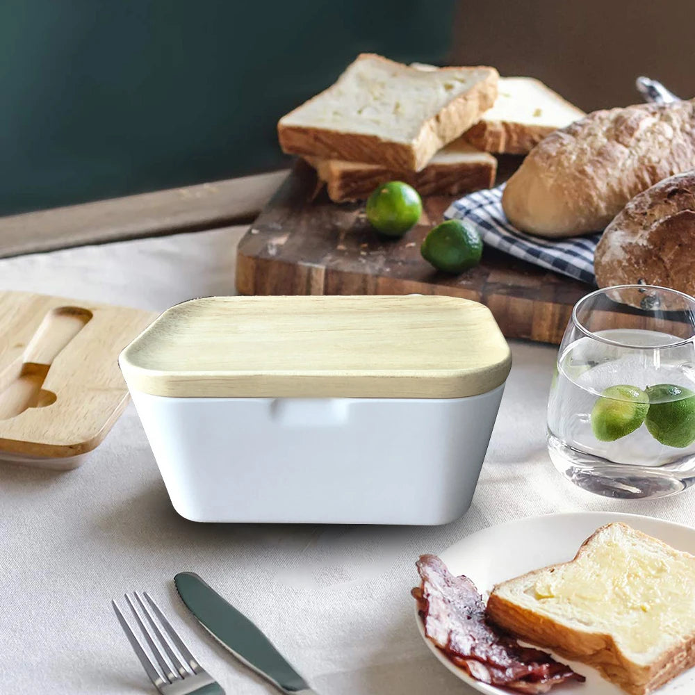 225/250/400g Butter Box Dish With Lid Holder Storage Container Wood Serving Box Hotel Kitchen Tools Dinnerware Tableware