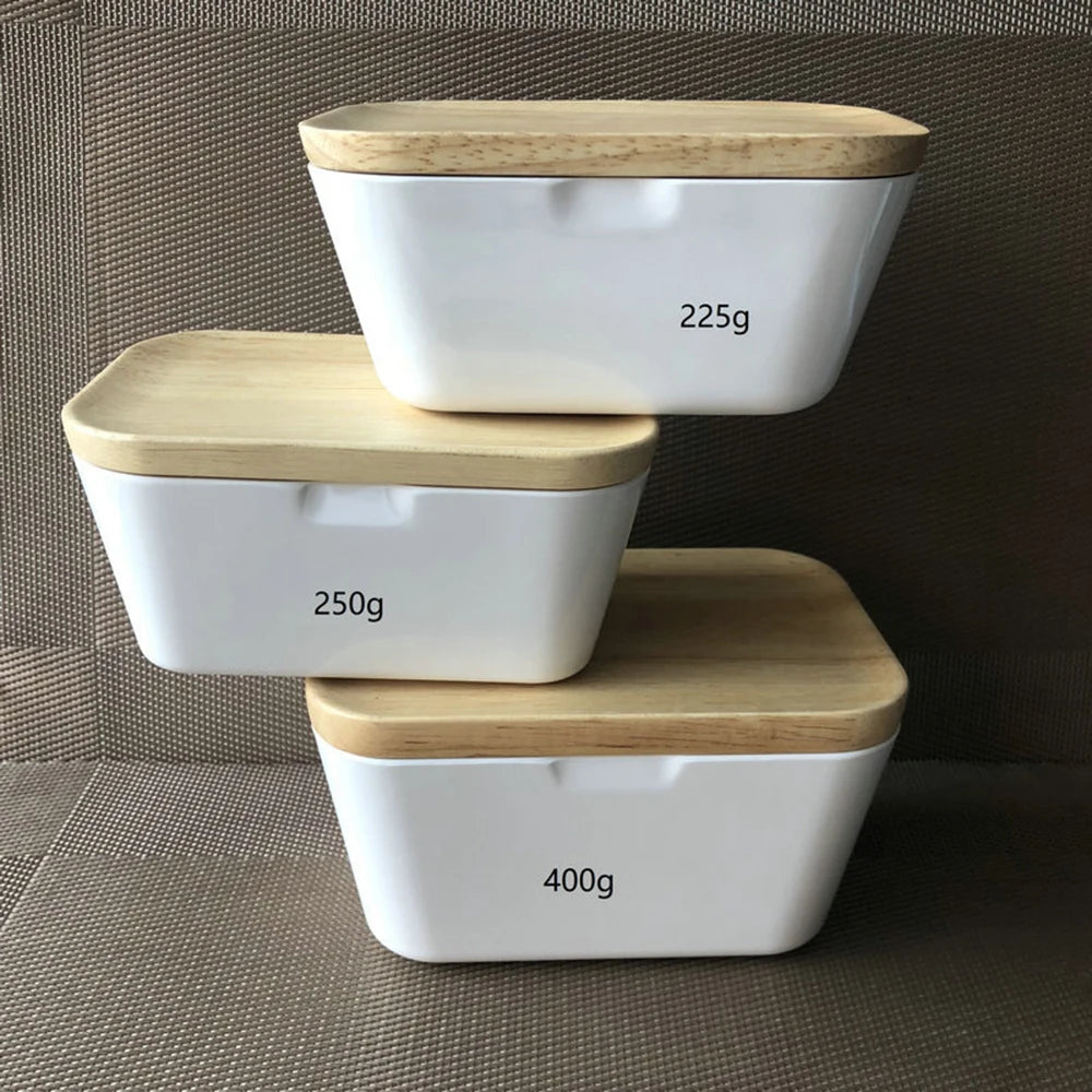225/250/400g Butter Box Dish With Lid Holder Storage Container Wood Serving Box Hotel Kitchen Tools Dinnerware Tableware
