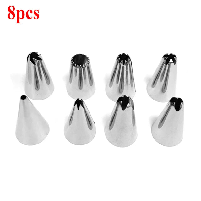 8/10/16Pcs/Set Silicone Pastry Bag Tips Kitchen Cake Icing Piping Cream Cake Decorating Tools Reusable Nozzle Set +1 Pastry Bags