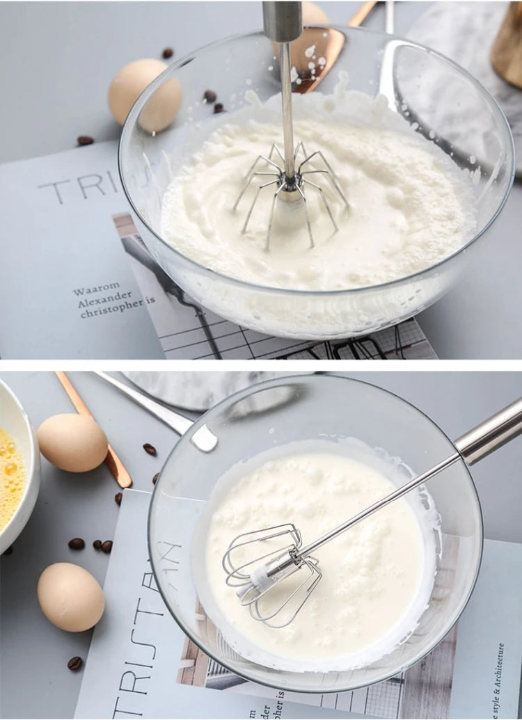 Hand Pressure Semi-automatic Egg Beater Stainless Steel Kitchen Accessories Tools Self Turning Cream Utensils Whisk Manual Mixer