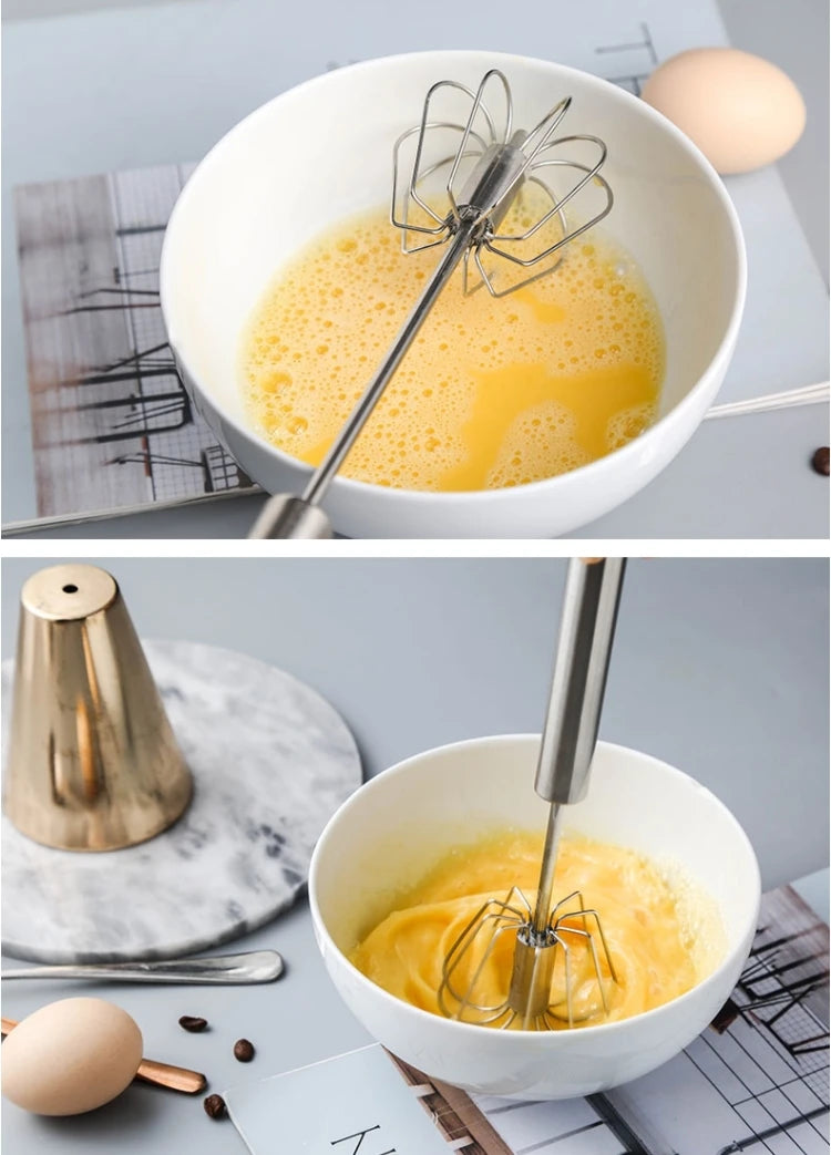 Hand Pressure Semi-automatic Egg Beater Stainless Steel Kitchen Accessories Tools Self Turning Cream Utensils Whisk Manual Mixer