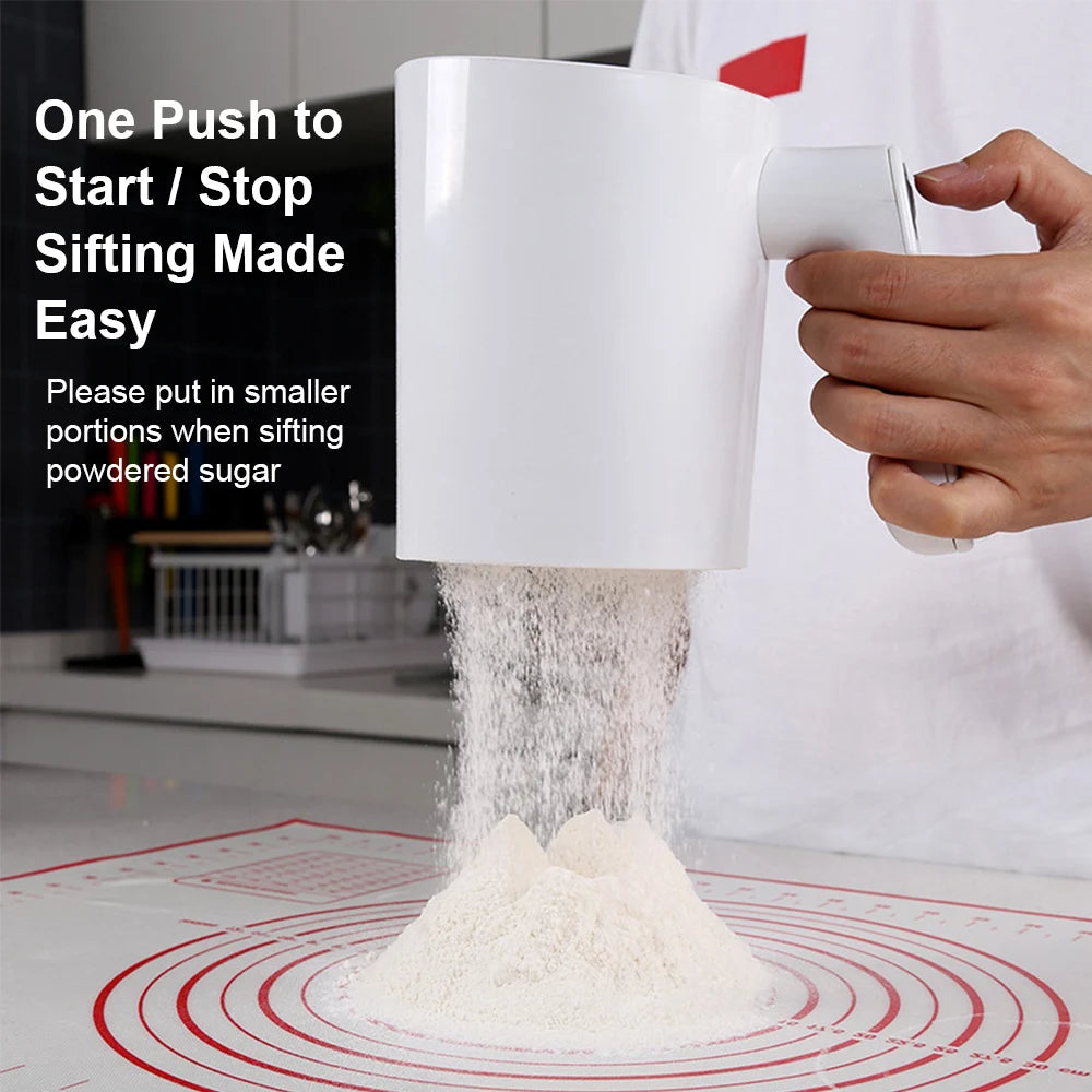 Handheld Icing Sugar Powder Electric Flour Sieve Screen Cup Shaped Baking Flour Sifter Kitchen Pastry Cake Tool Stainless Steel