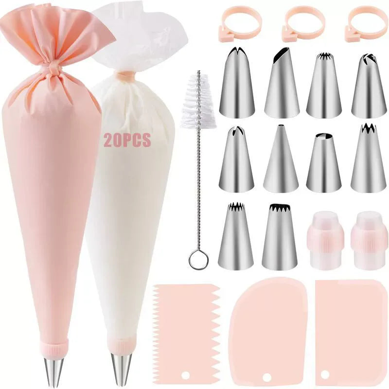 Piping Bags and Tips Set Cake DIY Decorating Kit with Stainless Steel Nozzle Reusable Silicone Pastry Cake Decorating Tools