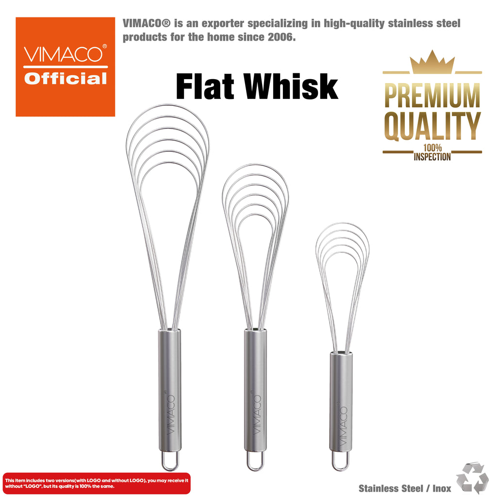 VIMACO® Flat Whisk Stainless Steel 8"10"12" Egg Utensils for Kitchen Baking Prepworks
