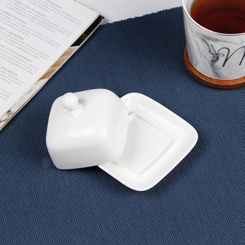 Ceramic Butter Storage Box Butter Cheese Fresh-Keeping Box with Lid Cake Fruit Dish Restaurant Hotel Kitchen Dish