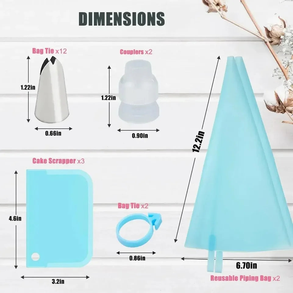 Reusable Silicone Pastry Piping Bags with 12 Stainless Tips Cake Decorating Kit Baking Tools Set Leakproof Frosting Nozzles