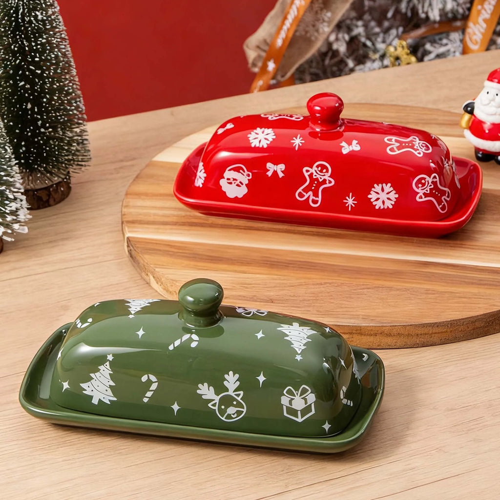 1PC Christmas Ceramic Butter Dish Multi-Functional Creative Storage Container for Cheese And Fresh Spreadable Butter Home Use