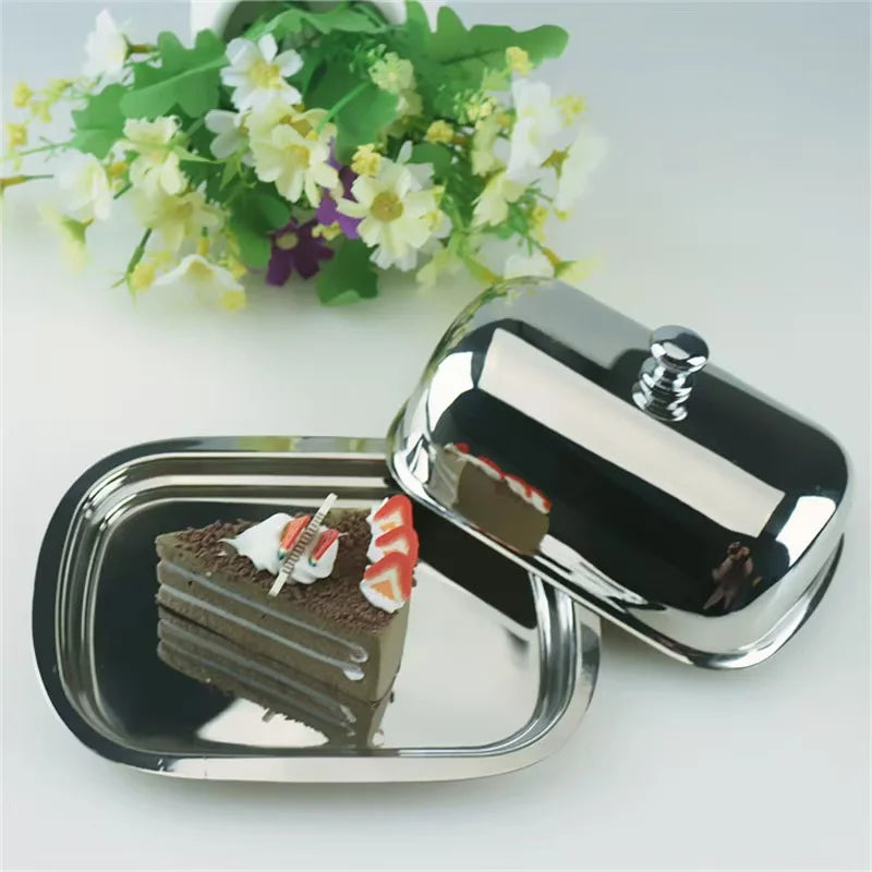 Stainless Steel Butter Storage Box Cake Bread Fruit Container Steak Salad Biscuit Serving Tray Restaurant Hotel Kitchen Dish
