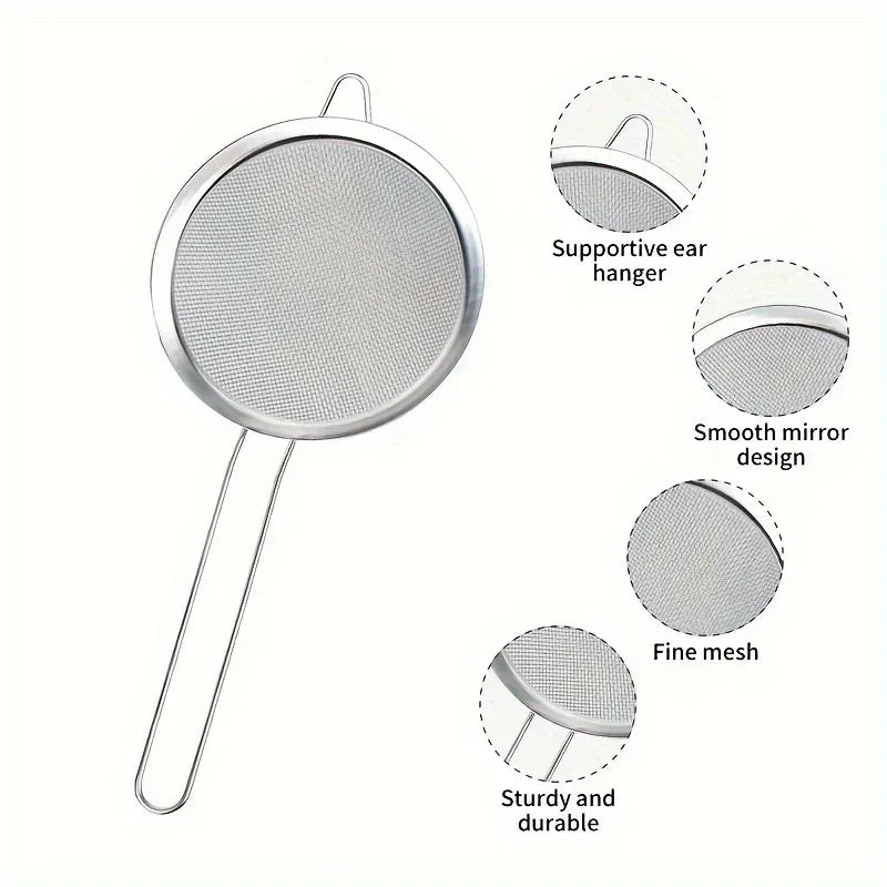 3pcs Sets Stainless Steel Fine Mesh Food Strainer Sifter for Baking with Handle Flour Sieve Sifter Juice Soy Milk Kitchen Tool