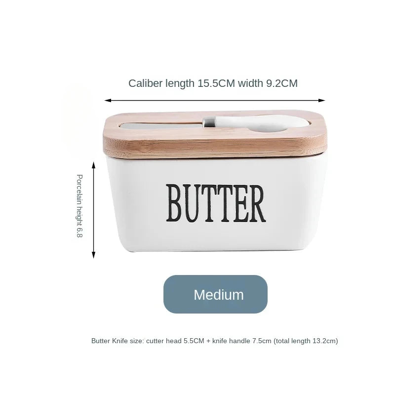 Butter Container Ceramic Box Restaurant Sealed Storage Box Cheese Box with Knife Butter Slicer Butter Dish Tableware