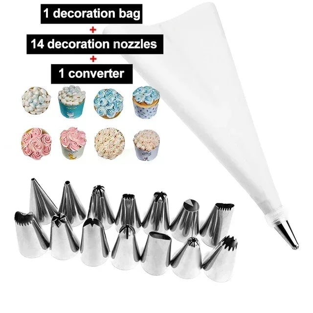8/10/16Pcs/Set Silicone Pastry Bag Tips Kitchen Cake Icing Piping Cream Cake Decorating Tools Reusable Nozzle Set +1 Pastry Bags