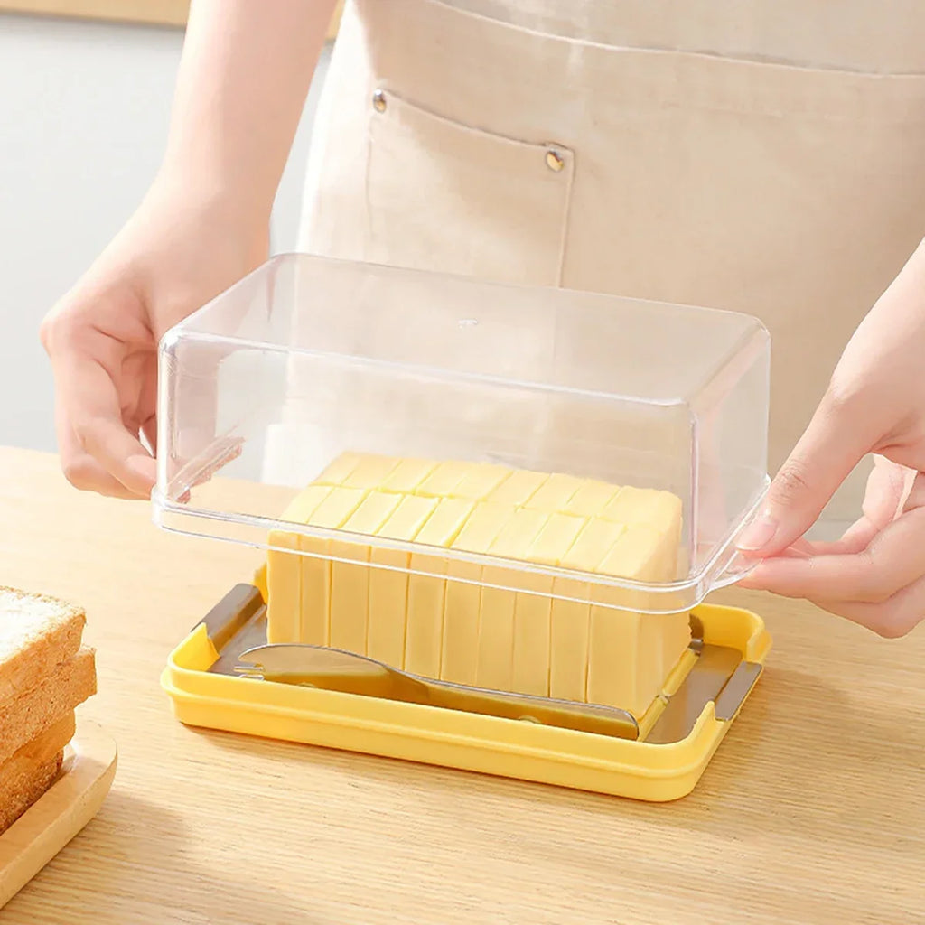 New cheese butter cutting and preservation box with lid, butter slicing knife disc, butter storage container, butter cross bowl