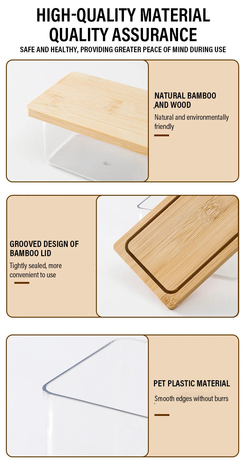 Nordic Countertop Bamboo Butter Dish Plate with Transparent Acrylic Lid Kitchen Storage Butter Container Box Butter Tableware
