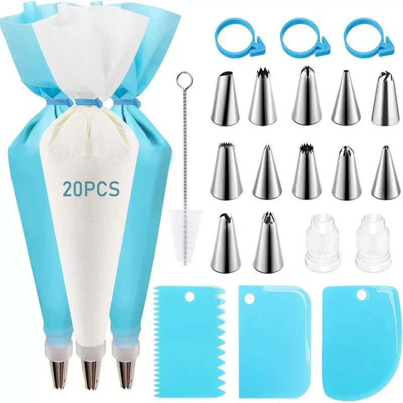 Piping Bags and Tips Set Cake DIY Decorating Kit with Stainless Steel Nozzle Reusable Silicone Pastry Cake Decorating Tools