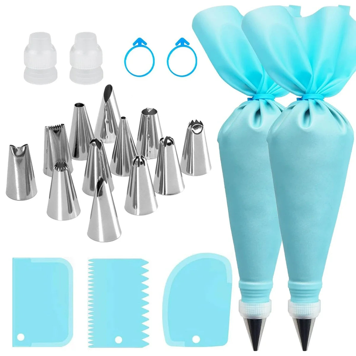 Piping Bags Cake Decorating Tools Reusable Silicone Pastry Bag Stainless Steel Nozzle Piping Nozzles Pastry Set Baking Tools