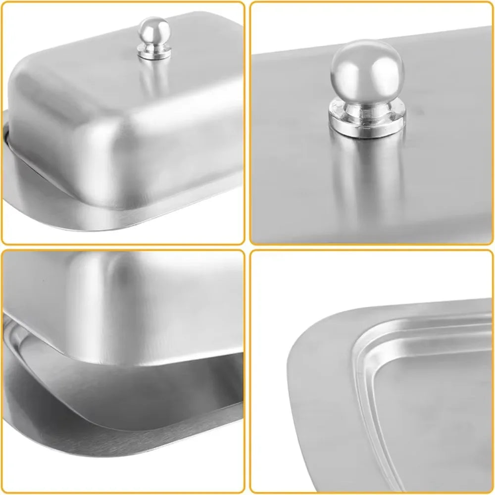 7 Inch Butter Dish Solid Stainless Steel Butter Dish Cheese Container Butter Storage Box Tray with Easy Grip Lid Kitchen Cutlery