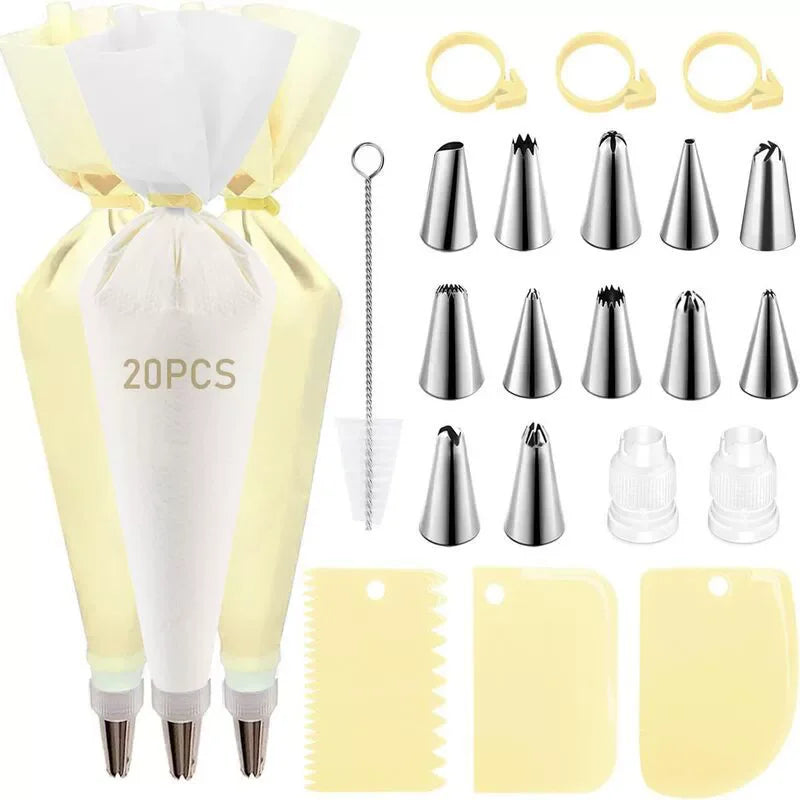 Piping Bags and Tips Set Cake DIY Decorating Kit with Stainless Steel Nozzle Reusable Silicone Pastry Cake Decorating Tools