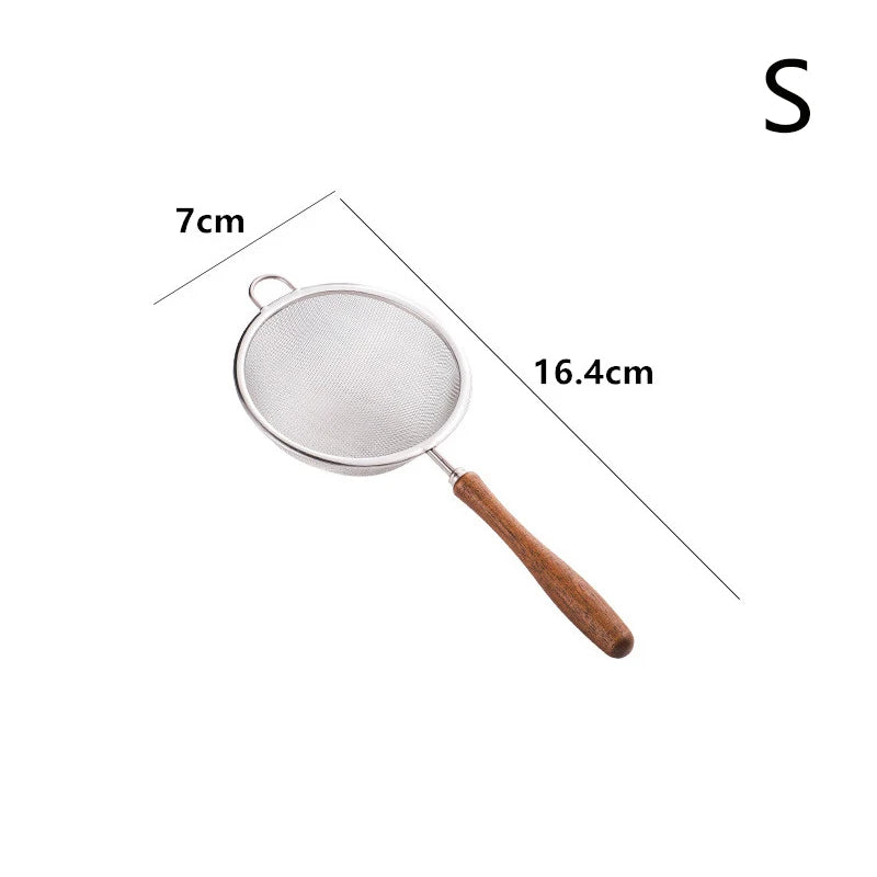 Wooden Handle Stainless Steel Small Colander Fine Mesh Oil Strainer Multi-function Filter Mesh Flour Sifter Kitchen Baking Tools