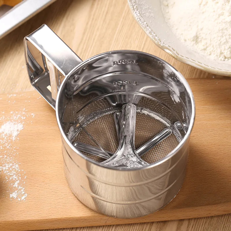 Stainless Steel Hand Press Semi-automatic Sugar Flour Sieve Household Baking Tool Sieve With Scale Powder Sifter Sieve