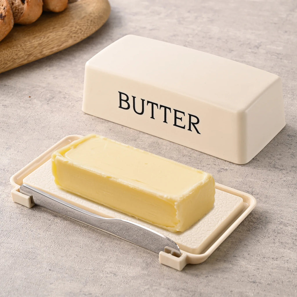 Food Grade PP Butter Container Box Restaurant Sealed Storage Box Cheese Dish with Knife Butter Slicer Butter Tableware