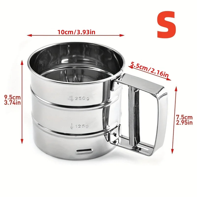 Fine Mesh Flour Sifter with Handl Stainless Steel Filter Sieve for Baking Sugar Coffee Powers Semi-automatic Manual Kitchen Tool