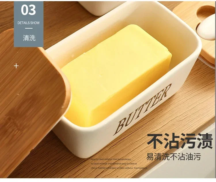 Butter Container Ceramic Box Restaurant Sealed Storage Box Cheese Box with Knife Butter Slicer Butter Dish Tableware