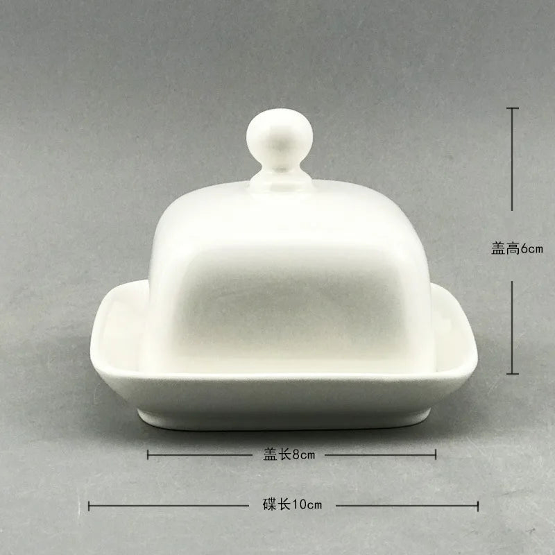 Ceramic Butter Storage Box Butter Cheese Fresh-Keeping Box with Lid Cake Fruit Dish Restaurant Hotel Kitchen Dish