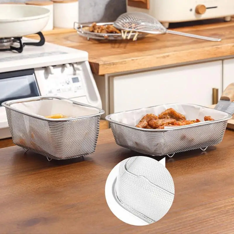 1pcs Stainless Steel Mesh Basket Rectangle Fine Mesh Oil Strainer Vegetable Fruit Colander Strainer Kitchen Tools Sieve Sifters