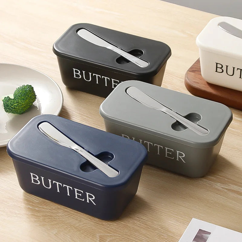Butter Container Food Grade PP Box Restaurant Sealed Storage Box Cheese Dish with Knife Butter Slicer Butter Tableware
