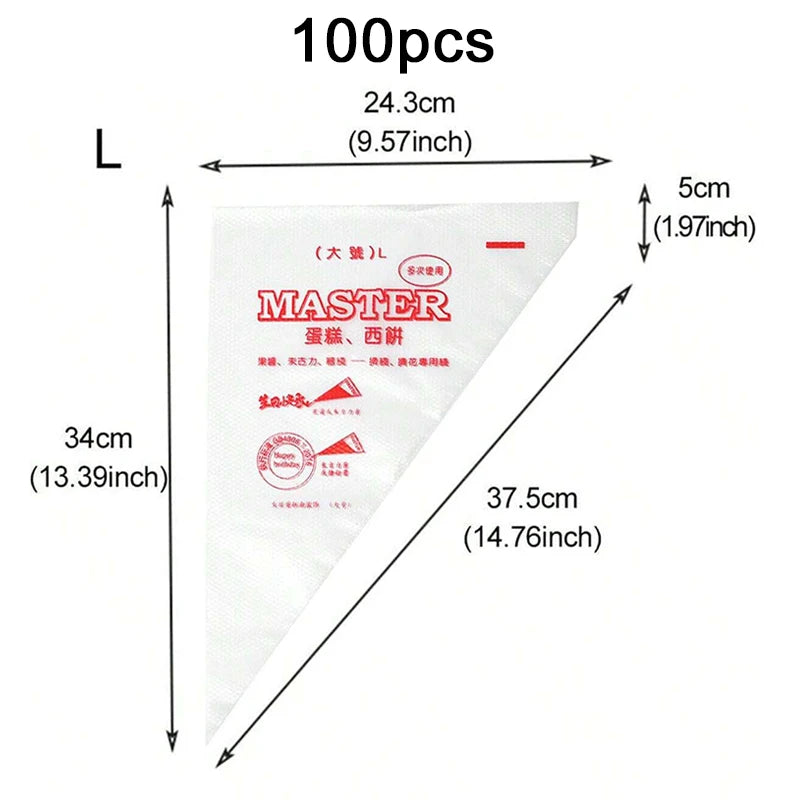 100pcs/lot Disposable Pastry Bag Transparent Plastic Household Kitchen Cake Decoration Cream DIY Tools Cookie Piping Bags TMZ