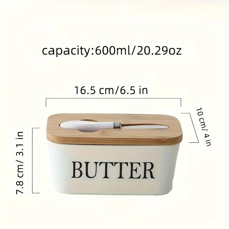 Ceramic Butter Boxes Dishes Cans Cheese Trays Vertical Containers Kitchen Food Storage Containers with Round Wooden Covers
