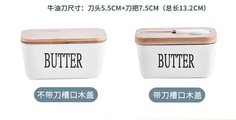 Butter Container Ceramic Box Restaurant Sealed Storage Box Cheese Box with Knife Butter Slicer Butter Dish Tableware