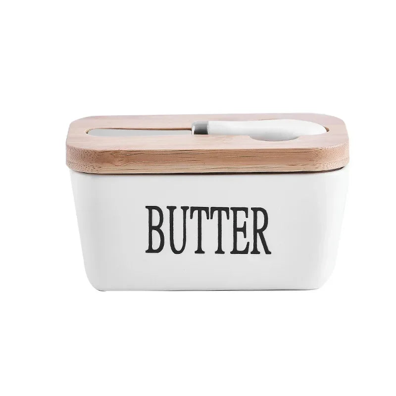 Butter Container Ceramic Box Restaurant Sealed Storage Box Cheese Box with Knife Butter Slicer Butter Dish Tableware