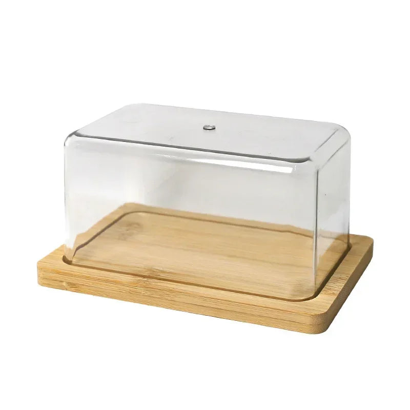Nordic Countertop Bamboo Butter Dish Plate with Transparent Acrylic Lid Kitchen Storage Butter Container Box Butter Tableware