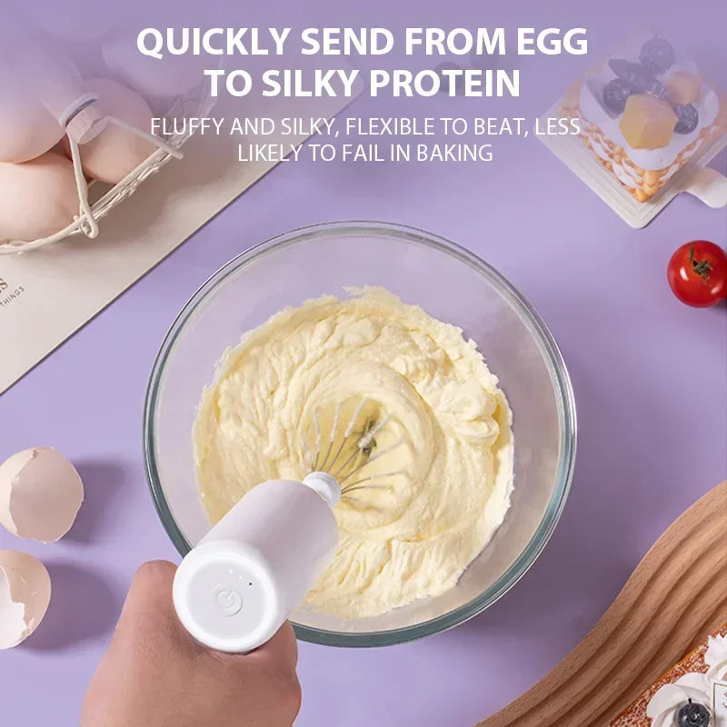 Electric Egg Beater Rechargeable Home Handheld Small Wireless Egg Beater Baking Cream Electric Whip Blender Hand Mixer for Cakes