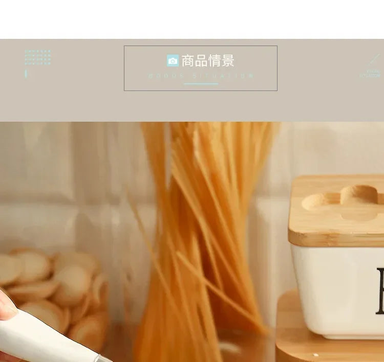 Butter Container Ceramic Box Restaurant Sealed Storage Box Cheese Box with Knife Butter Slicer Butter Dish Tableware