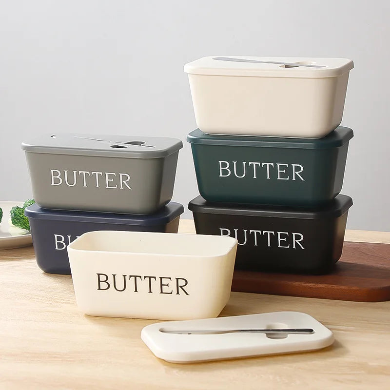Butter Container Food Grade PP Box Restaurant Sealed Storage Box Cheese Dish with Knife Butter Slicer Butter Tableware