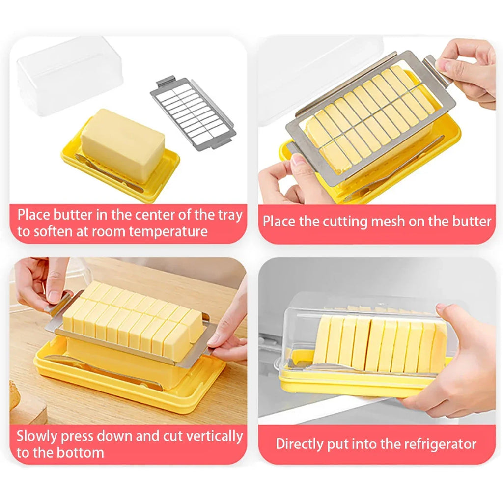 New cheese butter cutting and preservation box with lid, butter slicing knife disc, butter storage container, butter cross bowl