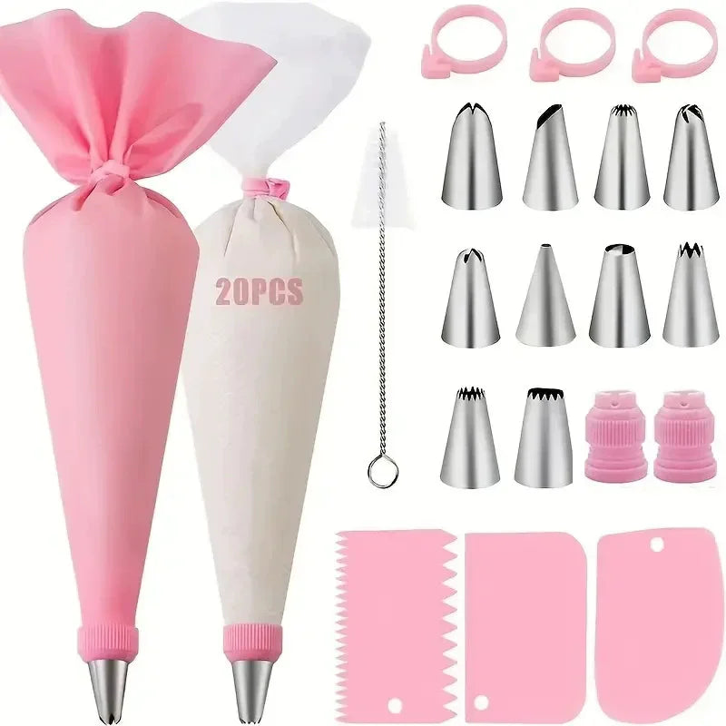 Piping Bags and Tips Set Cake DIY Decorating Kit with Stainless Steel Nozzle Reusable Silicone Pastry Cake Decorating Tools
