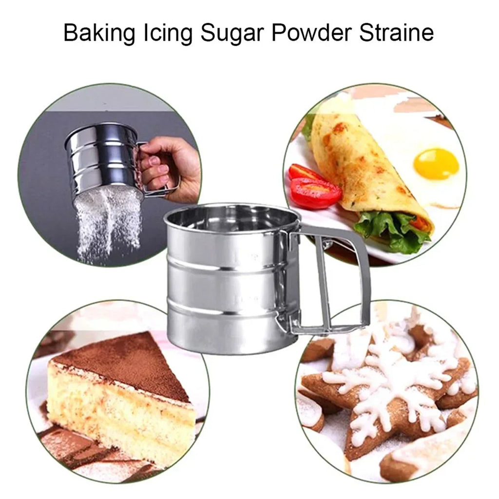 Diamond Pattern Flour Sifter For Baking Powder Sugar Shaker With Hand Press Design Fine Mesh Stainless Steel Flour Sifter Sieve