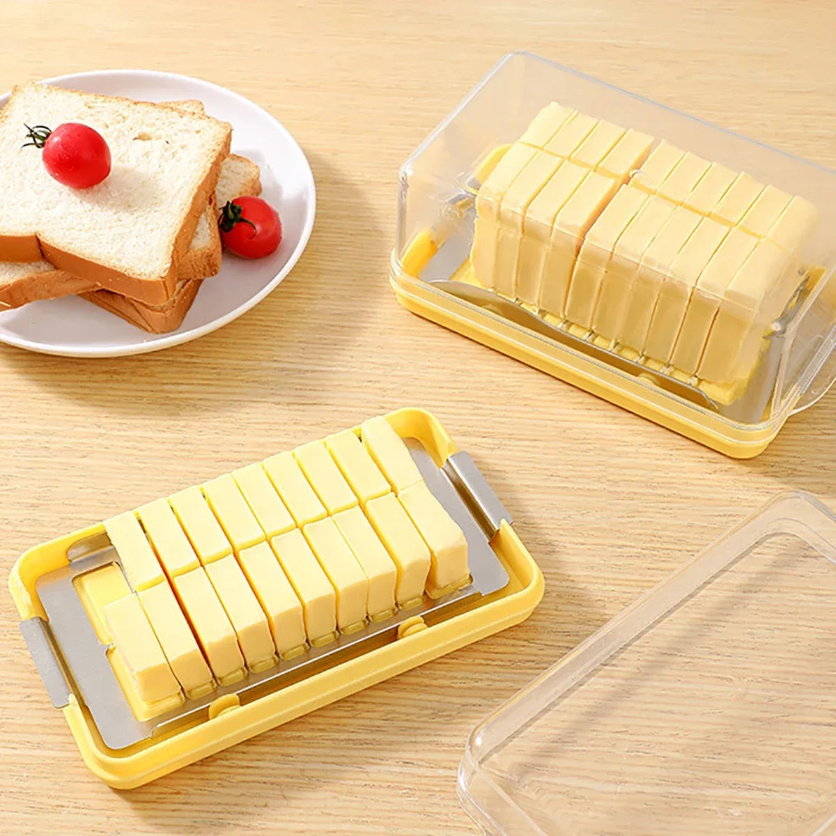 New cheese butter cutting and preservation box with lid, butter slicing knife disc, butter storage container, butter cross bowl