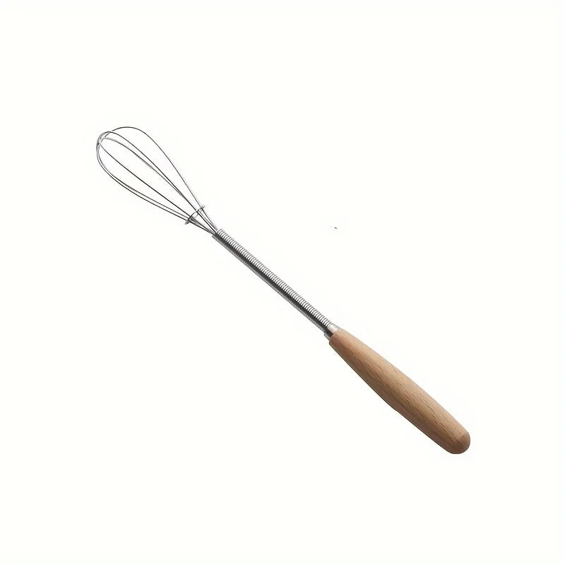 Whisk with Solid Wood Handle Kitchen Mini Stainless Steel Egg Beater Milk Whipper Whisk Wire for Blending Beating