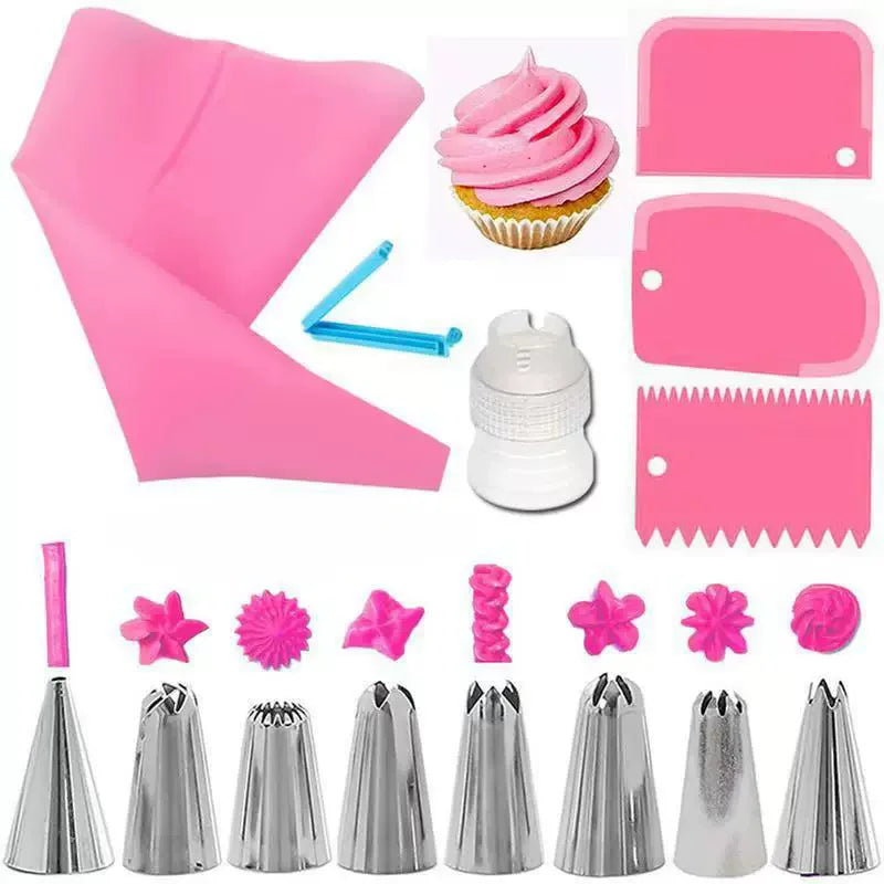 Piping Bags and Tips Set Cake DIY Decorating Kit with Stainless Steel Nozzle Reusable Silicone Pastry Cake Decorating Tools