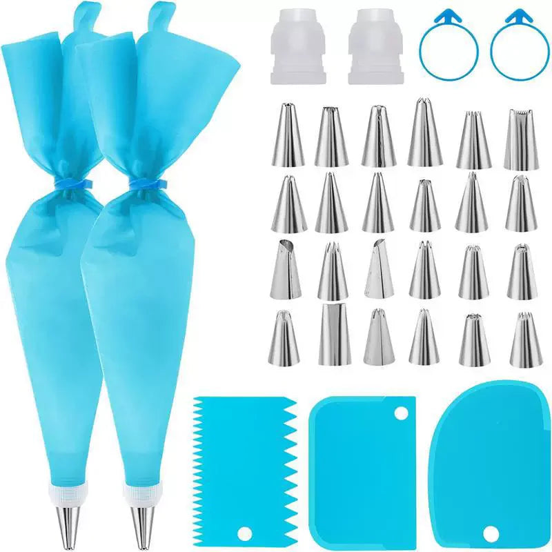 Piping Bags and Tips Set Cake DIY Decorating Kit with Stainless Steel Nozzle Reusable Silicone Pastry Cake Decorating Tools
