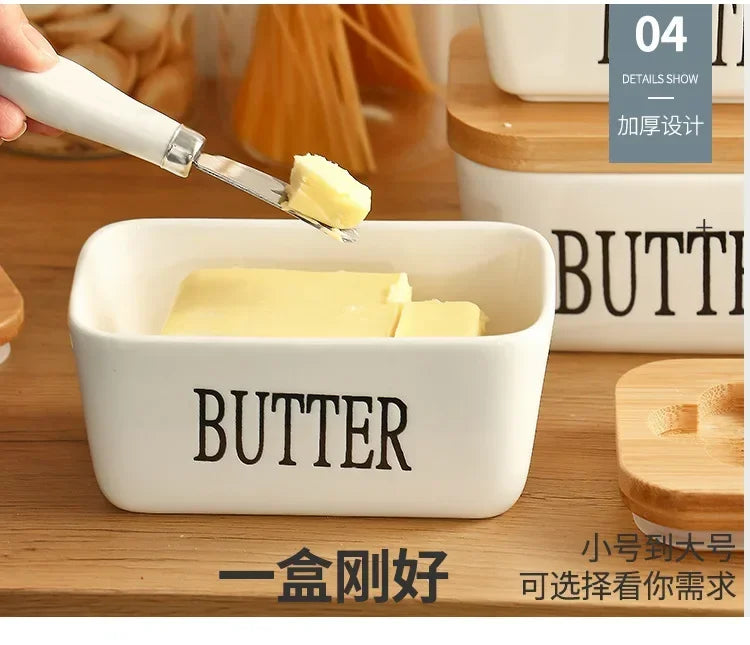 Butter Container Ceramic Box Restaurant Sealed Storage Box Cheese Box with Knife Butter Slicer Butter Dish Tableware