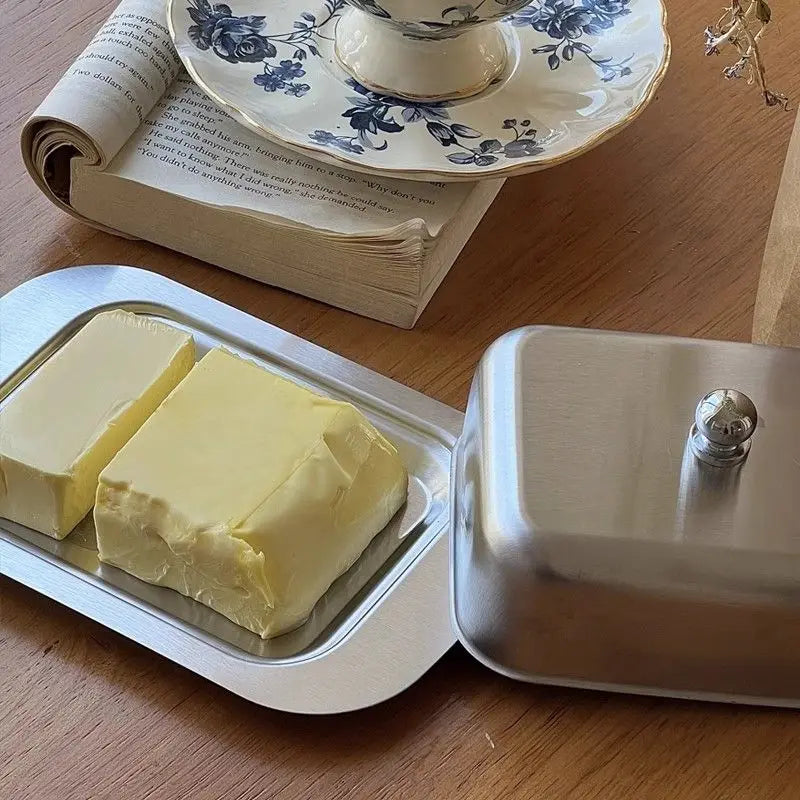 Stainless Steel Butter Tray,Retro French Butter Box Storage Box with Lid Butter Tray, Tableware Dessert Tray,Kitchen Tableware
