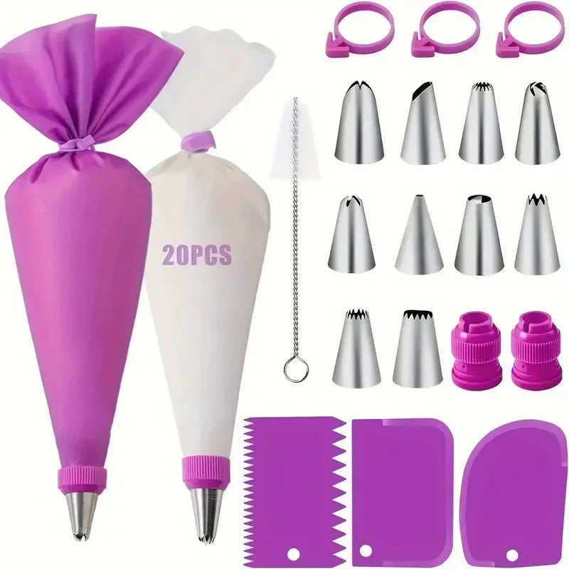 Piping Bags and Tips Set Cake DIY Decorating Kit with Stainless Steel Nozzle Reusable Silicone Pastry Cake Decorating Tools