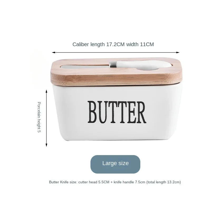 Butter Container Ceramic Box Restaurant Sealed Storage Box Cheese Box with Knife Butter Slicer Butter Dish Tableware