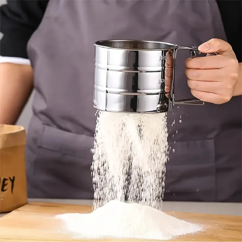 Fine Mesh Flour Sifter with Handl Stainless Steel Filter Sieve for Baking Sugar Coffee Powers Semi-automatic Manual Kitchen Tool