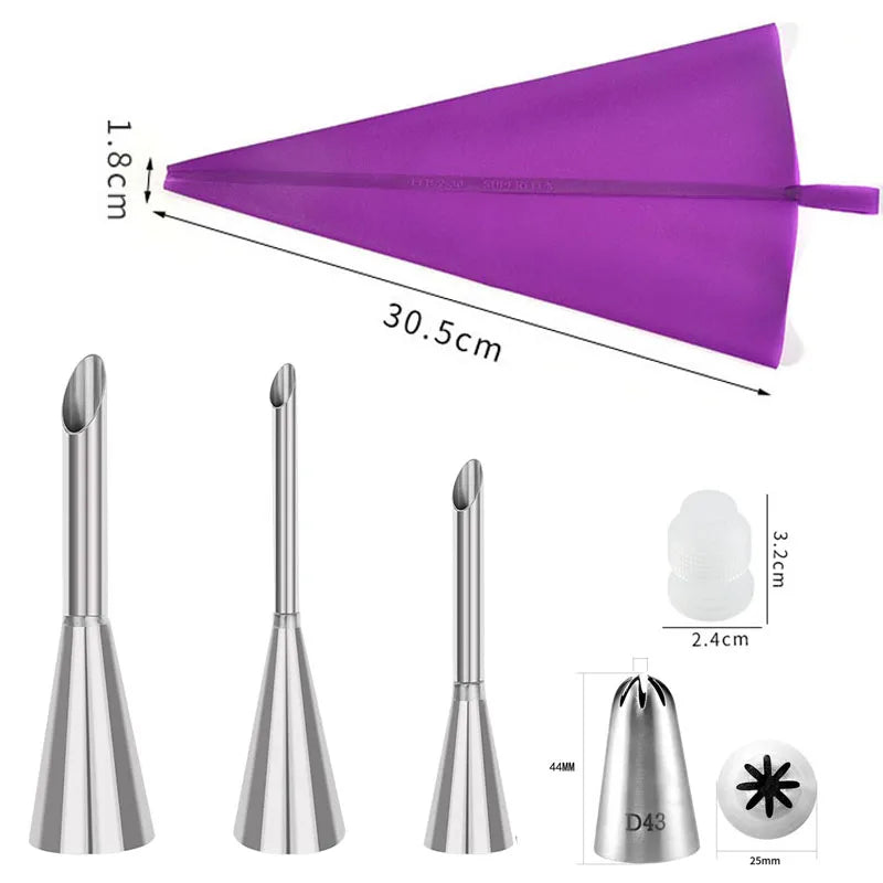 DIY Reusable Puff Cake Tip Silicone Pastry Bag Cream Butter Stainless Steel Nozzle Decor Baking Piping Bags Kitchen Tools